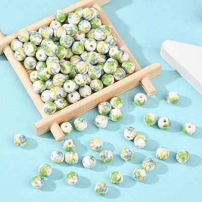 Floral Printed Porcelain Beads PORC-Q199-8mm-10-1