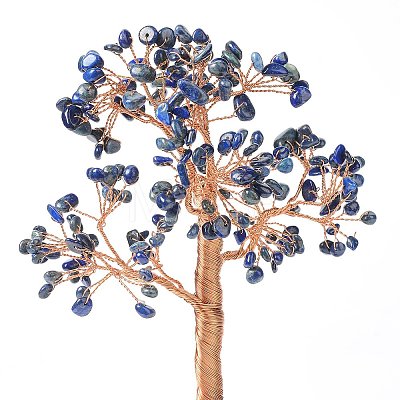 Natural Lapis Lazuli Chips with Brass Wrapped Wire Money Tree on Ceramic Vase Display Decorations DJEW-B007-02C-1