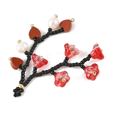 Glass Seed Beaded & Natural Red Jasper Big Pendants PALLOY-MZ01388-01-1
