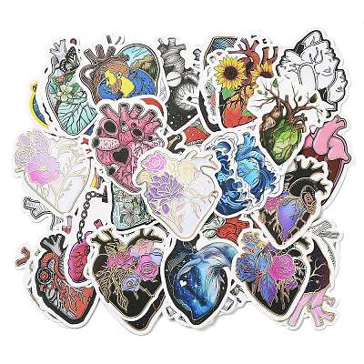 50Pcs Floral Human Heart Shape PVC Self Adhesive Cartoon Stickers STIC-G001-06-1