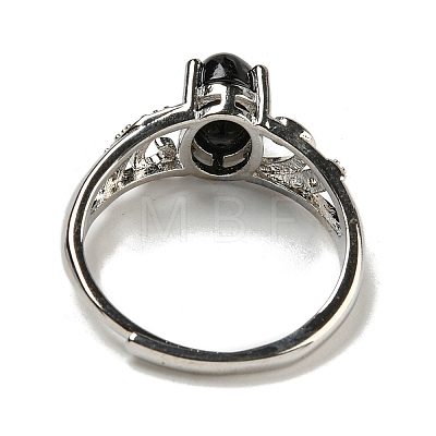 Oval Natural Dyed & Heated Black Agate Adjustable Rings RJEW-Q818-01P-06B-1
