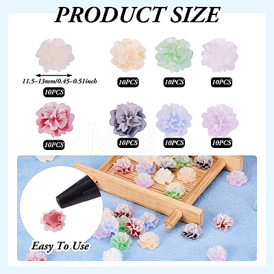 60pcs 6 colors Frosted Resin Flower Cabochons CRES-TA0001-27-1