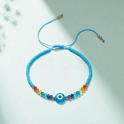 Lampwork Evil Eye & Glass Beaded Bracelet BJEW-JB08367-07-1