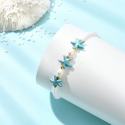 Glass Seed Beads & Synthetical Turquoise & Natural Cultured Freshwater Pearl Beaded Bracelets for Women BJEW-JB13839-1