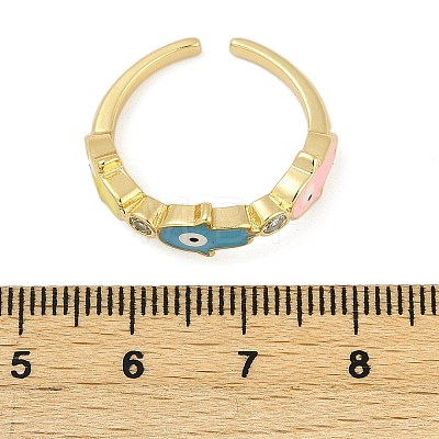 Brass Micro Pave Clear Cubic Zirconia Enamel Cuff Rings for Women RJEW-L113-038G-1