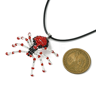 Braided Glass Seed Bead Spider Pendant Necklaces NJEW-MZ00036-04-1