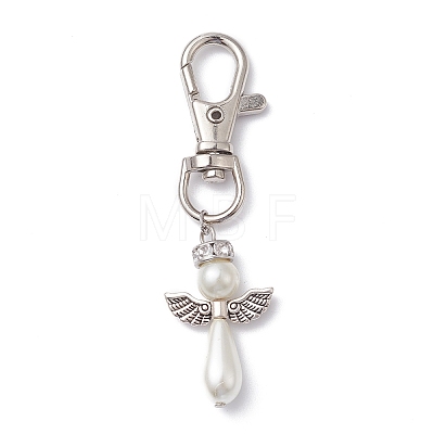 Angel Alloy & Glass Pearl Beads Pendants Decorations HJEW-JM01103-1