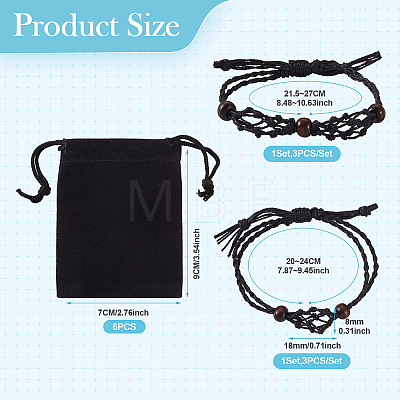 Fashewelry 6Pcs Adjustable Braided Waxed Polyester Cord Macrame Pouch Bracelet Making BJEW-FW0001-05-1