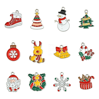 24Pcs 12 Styles Christmas Theme Alloy Enamel Pendants ENAM-FS0002-19G-1