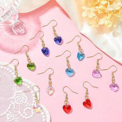 10 Pair 10 Color Glass Heart Dangle Earrings EJEW-JE05354-1
