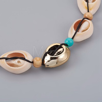 Adjustable Cowrie Shell and Synthetic Turquoise Beaded Necklaces NJEW-JN02300-02-1