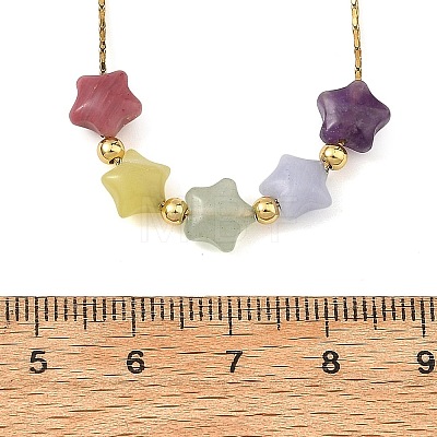 Natural & Synthetic Mixed Gemstone Beaded Pendant 304 Stainless Steel Boston Link Chain Necklaces NJEW-JN06419-01-1