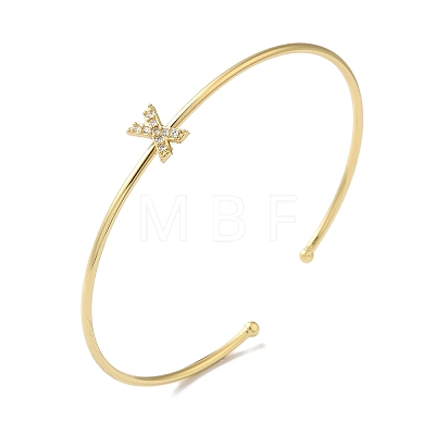 Rack Plating Brass Micro Pave Clear Cubic Zirconia Letter Open Cuff Bangles BJEW-A018-01G-X-1