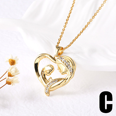 Brass Pave Clear Cubic Zirconia Mama Baby Heart Pendant Necklaces for Mother's Day FS-WGFC5D6-03-1