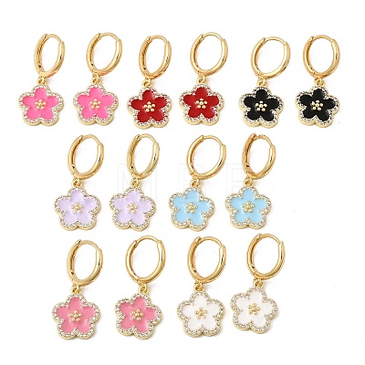 Brass Micro Pave Clear Cubic Zirconia Enamel Hoop Dangle Earrings EJEW-G471-07G-1