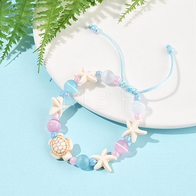 Synthetical Turquoise & Glass Beads Bracelets BJEW-FS00021-1
