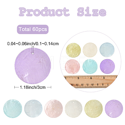 60Pcs 6 Colors Spray Painted Natural Capiz Shell Pendants BSHE-YW0001-18-1