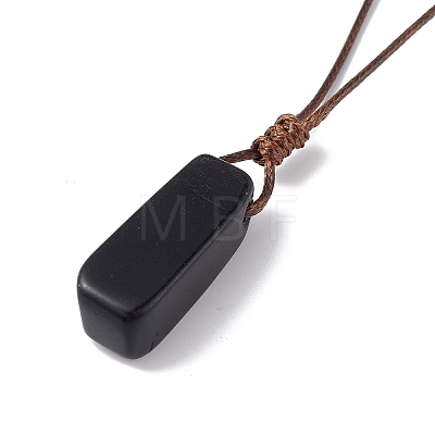 Natural Obsidian Nugget Pendant Necklace with Waxed Cord for Women NJEW-F306-01D-1