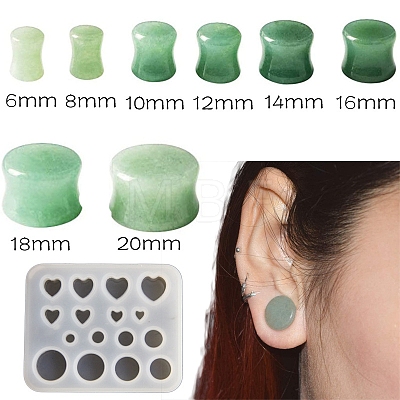 Heart & Round Shape DIY Ear Gauges Flesh Tunnels Plugs Silicone Mold PW-WG64161-02-1
