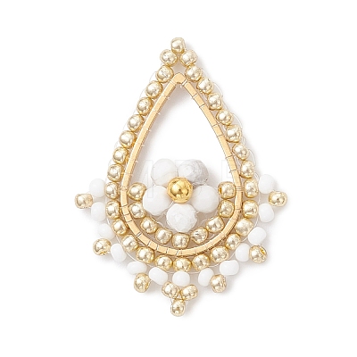 Faceted Round Natural Howlite & Glass Seed Beaded Pendants PALLOY-MZ01097-01-1