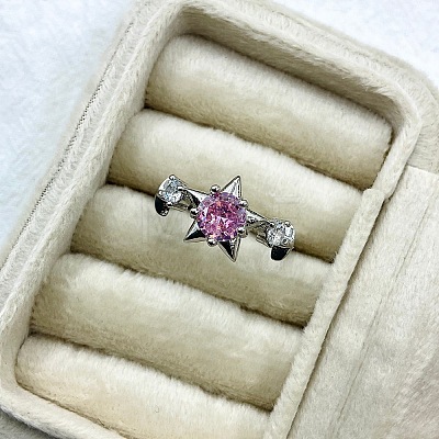 Brass Micro Pave Cubic Zirconia Cuff Open Rings for Women WG2E34F-02-1