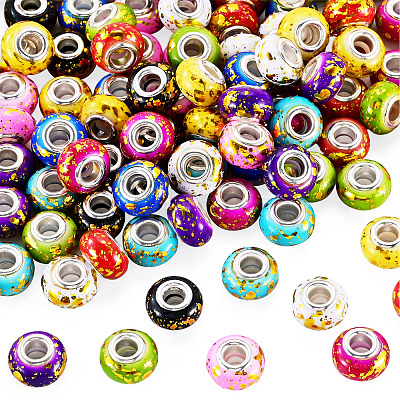 100Pcs 10 Colors Opaque Resin Rondelle European Beads RESI-TA0005-74-1