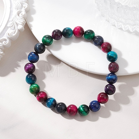 Natural Tiger Eye Beaded Stretch Bracelets for Women Men BJEW-JB13464-1
