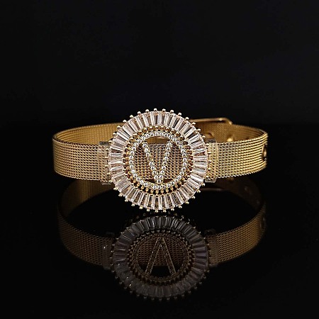 Brass Micro Pave Clear Cubic Zirconia Bangles for Women FS-WGA7409-43-1