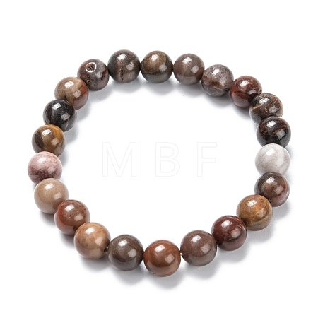 Natural Petrified Wood Stretch Beaded Bracelets G-A185-01O-1
