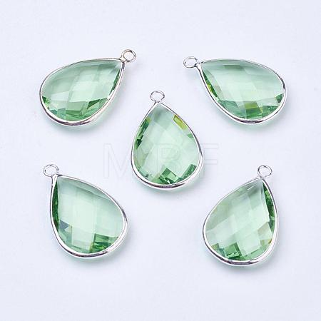 Silver Color Plated Brass Glass Teardrop Pendants GLAA-M006-A-01S-1