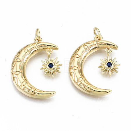 Brass Micro Pave Blue Cubic Zirconia Pendants ZIRC-S067-174-NF-1