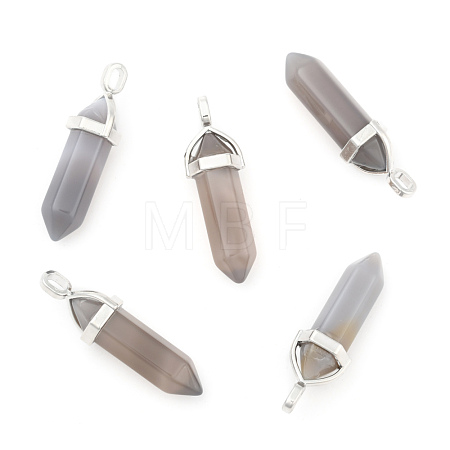 Natural Grey Agate Double Terminated Pointed Pendants X-G-F295-05M-1