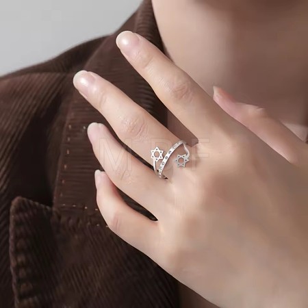 304 Stainless Steel & Crystal Rhinestone Cuff Open Rings WGEE38E-01-1