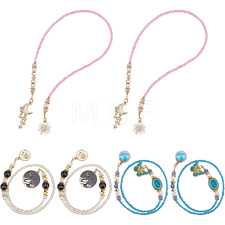 6Pcs 3 Style Glass Seed Bead Bookmark AJEW-FG00018-1