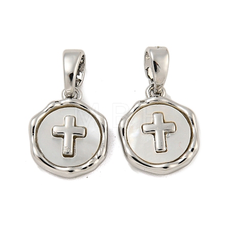 Brass Pave Shell Charms KK-G490-35P-1