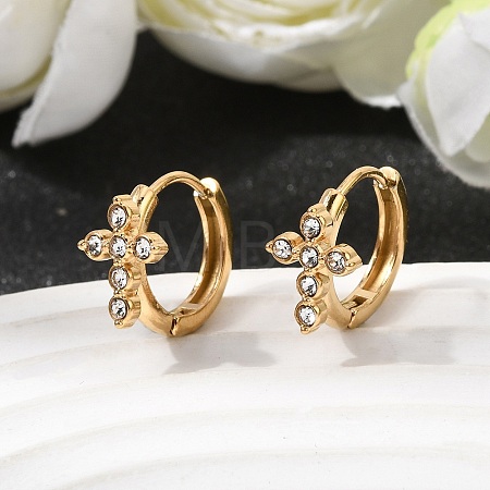 Cross 304 Stainless Steel Rhinestone Hoop Earrings EJEW-P344-05G-1