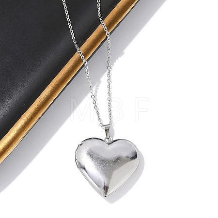 Anti-Tarnish 304 Stainless Steel Heart Locket Pendant Cable Chain Necklaces for Women NJEW-M050-04E-P-1