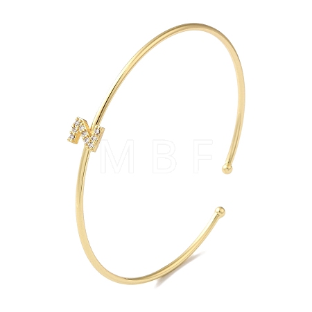 Rack Plating Brass Micro Pave Clear Cubic Zirconia Letter Open Cuff Bangles BJEW-A018-01G-Z-1