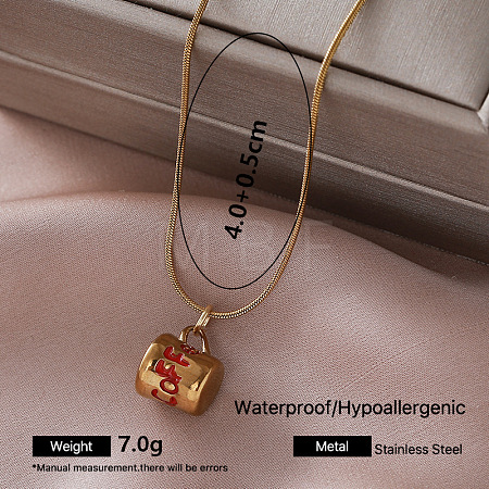 Vintage 304 Stainless Steel Red Enamel Coffee Cup Pendant Round Snake Chain Necklaces for Women DT5714-5-1