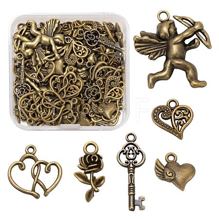 60Pcs 6 Style Tibetan Style Alloy Pendants FIND-LS0001-32AB-1