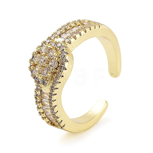 Rack Plating Brass Micro Pave Cubic Zirconia Round Open Cuff Rings for Women RJEW-C080-07G-1