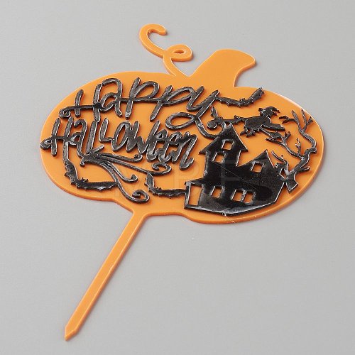 Acrylic Pumpkin Halloween Word Cake Insert Card Decoration X-DIY-H109-07-1