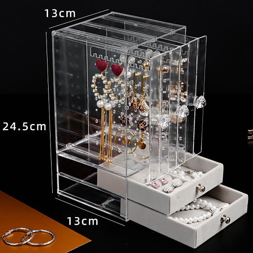 Rectangle 3 Vertical Drawers Transparent Plastic Jewelry Organizer Case WG65716-03-1