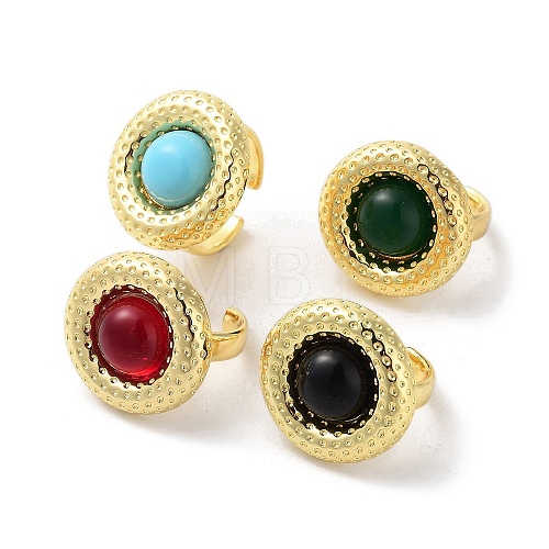 Resin Flat Round Open Cuff Ring RJEW-A035-02G-1
