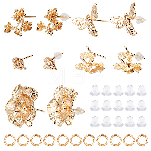 10Pcs 5 Style Brass Stud Earring Findings KK-CN0001-88-1
