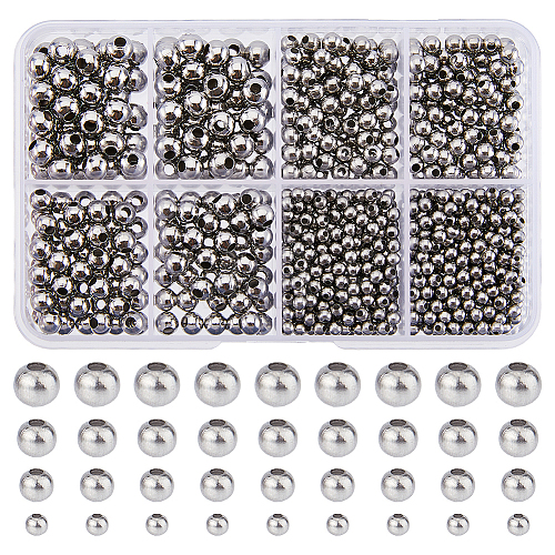 DICOSMETIC 880Pcs 4 Style 304 Stainless Steel Round Seamed Beads STAS-DC0015-28-1