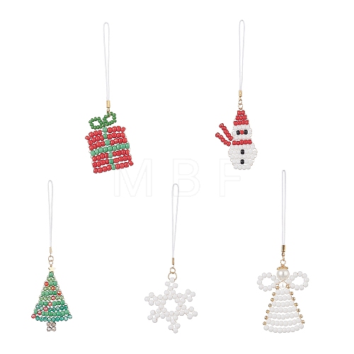 Christmas Glass Seed Beaded Pendant Decorations HJEW-TA00013-1