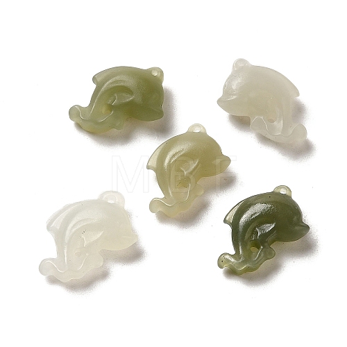 Natural Nephrite Jade Dolphin Charms G-NH0007-01-1
