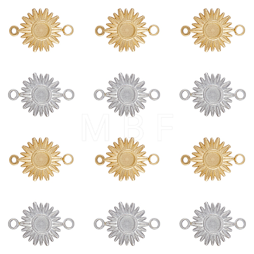 12Pcs 2 Colors Ion Plating(IP) 304 Stainless Steel Cabochon Connector Settings STAS-DC0014-22-1