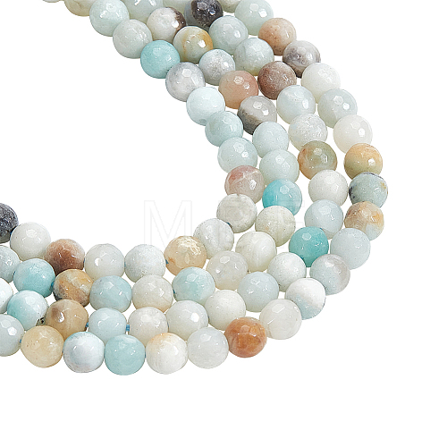  2 Strands Natural Frosted Flower Amazonite Round Beads Strands G-NB0004-44-1